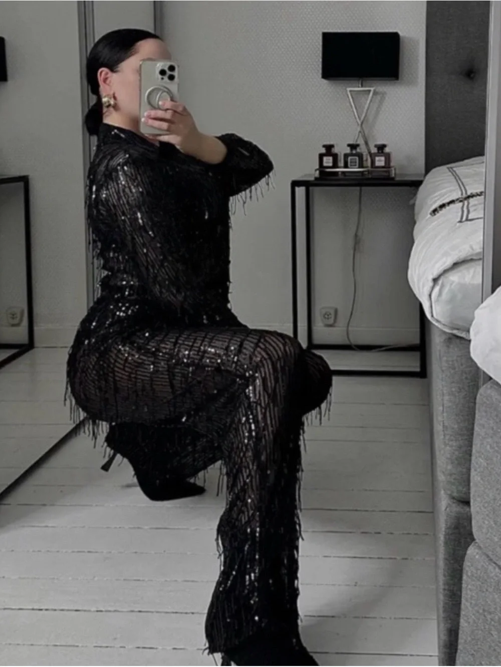 Black Sequin Fringe Pants and Top- Zara